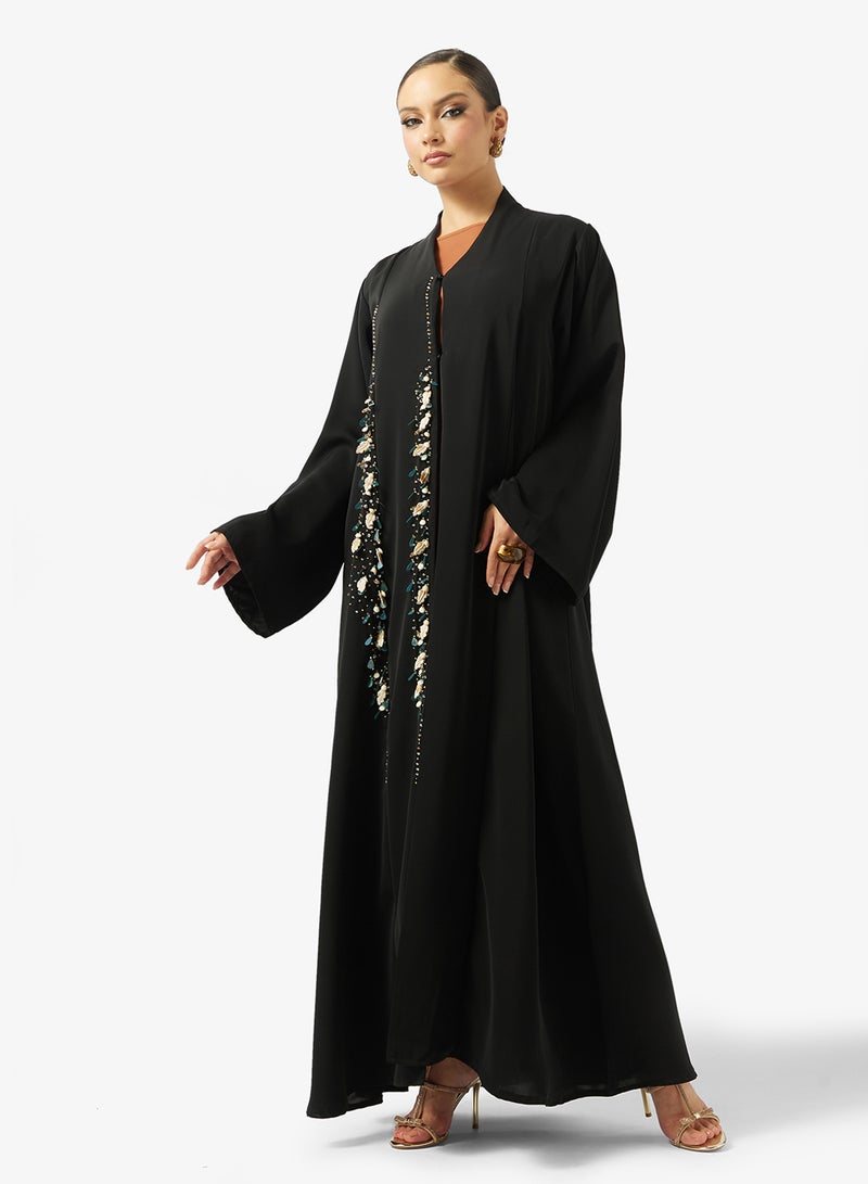 hayas closet Black Embellished Abaya With Sheila - Image 4